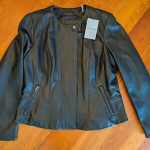 NWT Cole Haan Collarless Leather Jacket, Black, Large, Price Reduction!
